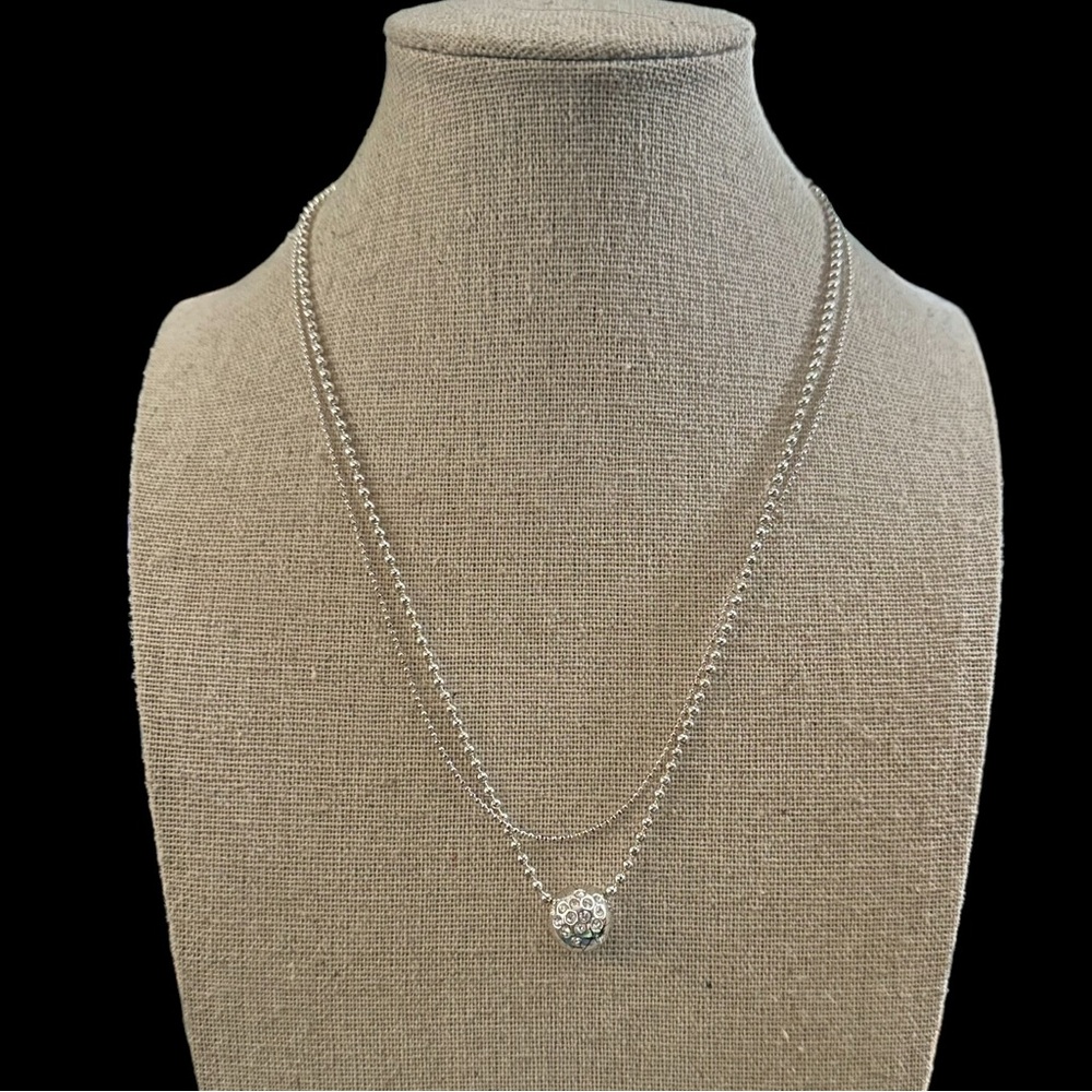 NWT Monet Silver and Rhinestone Necklace 2 ball bead chains 15-17”